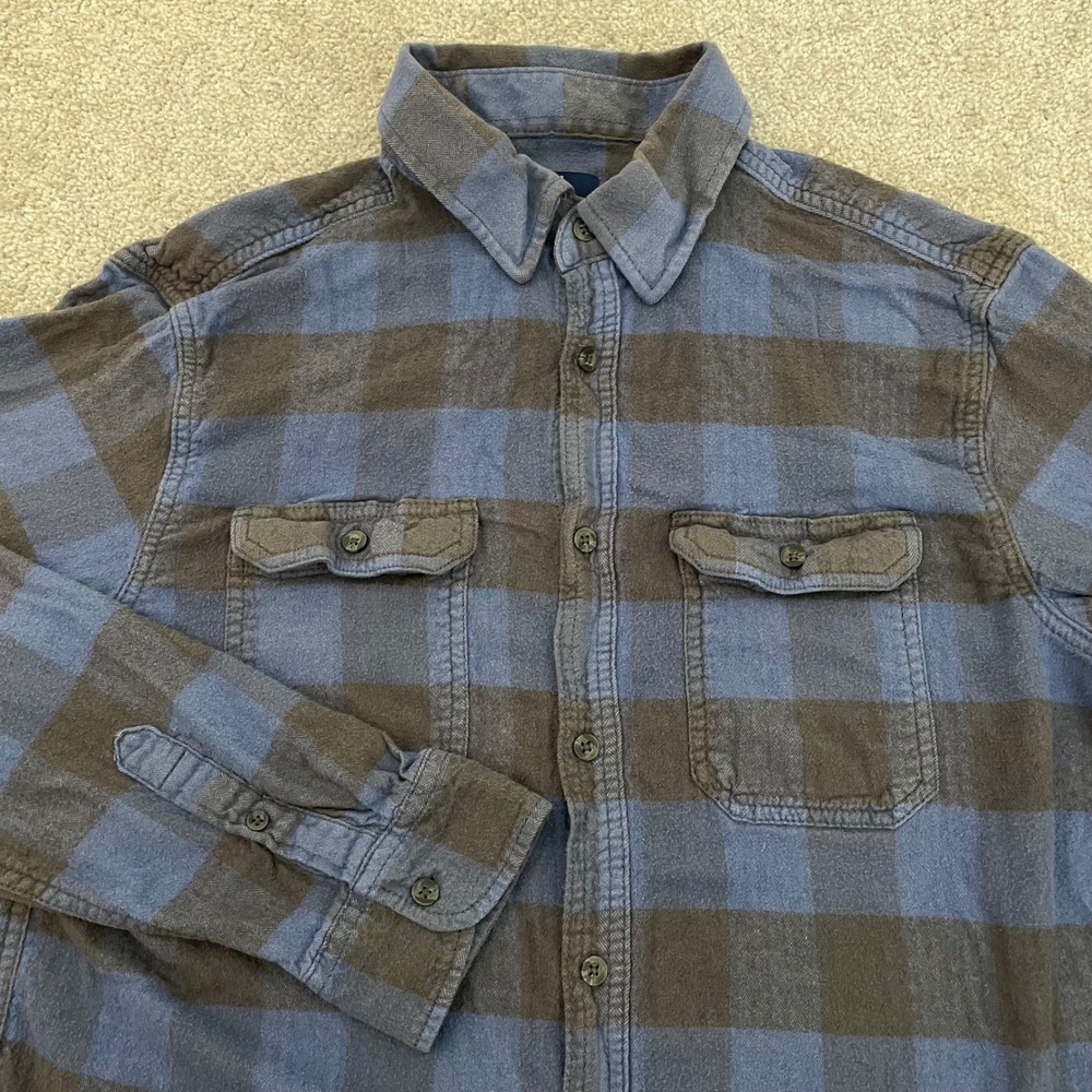 George Top Mens Large Blue Plaid Button-Down Long Sleeve Buffalo Grunge Winter